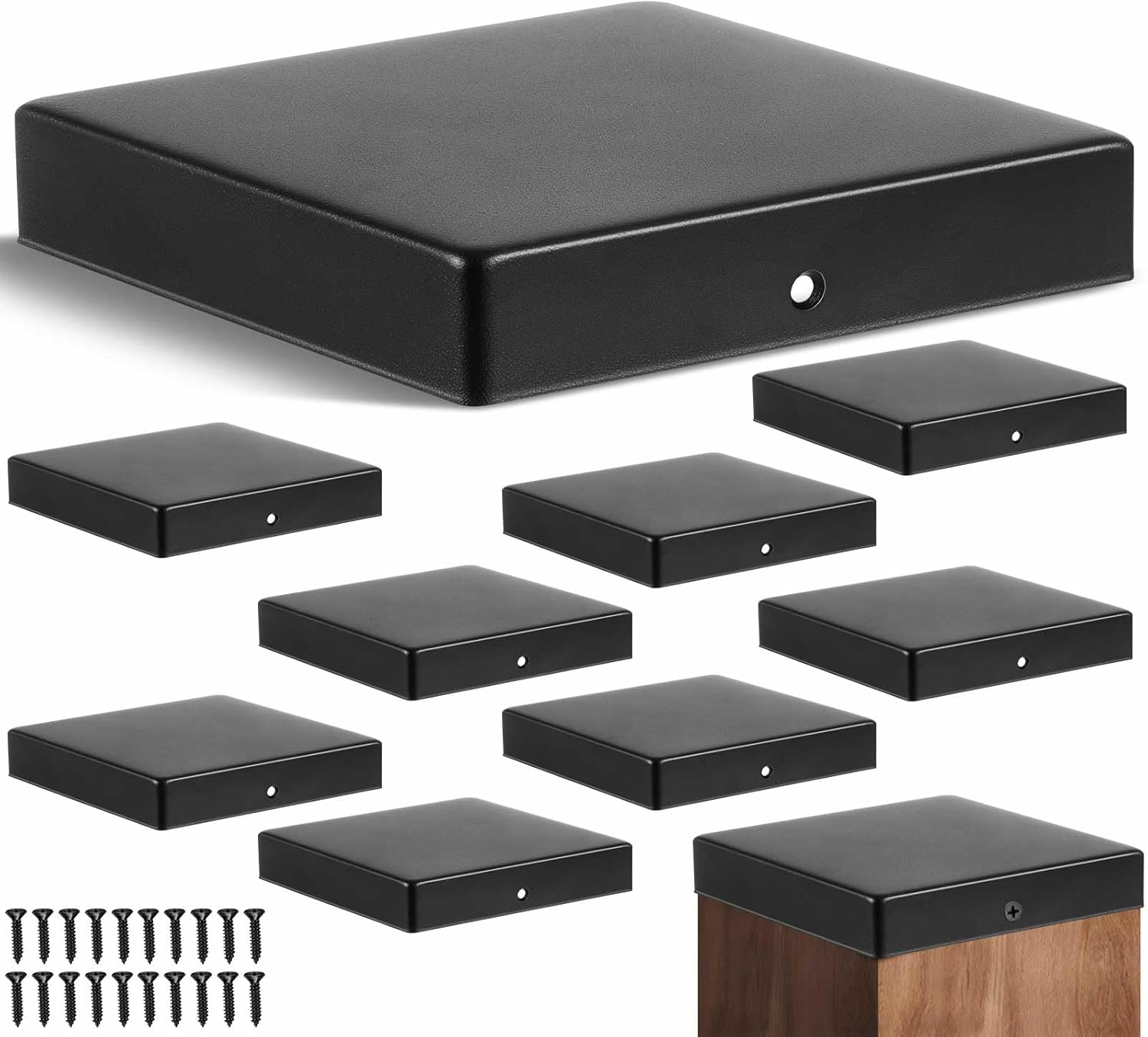 Pelopy 40 Pcs 4 x 4" Flat Pyramid Post Cap for True 3-1/2" x 3-1/2" Wood Posts Black Galvanized Powder Coated Steel Weatherproof Caps Cover for Decks, Porches, or Corridors Mailbox