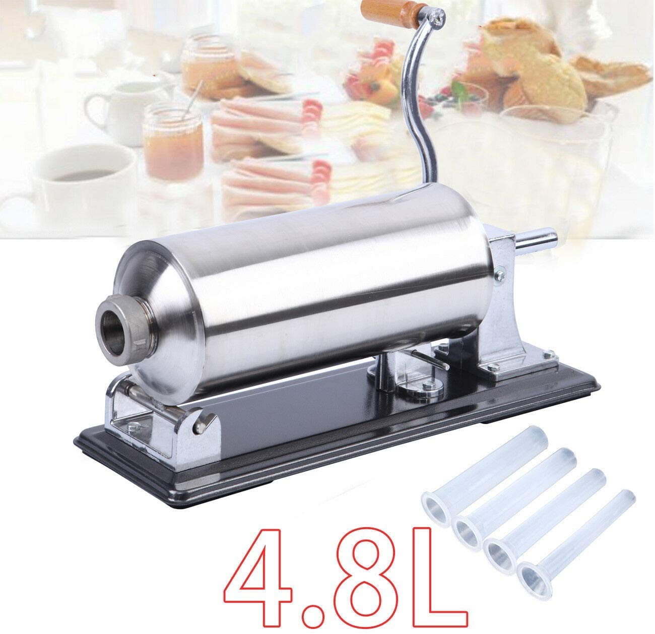 Insaccatrice Per Salsicce Manuale 4,8L - In Acciaio Inossidabile, Con 4 Tubi (11,16,20,28 Mm) E Fissaggio Al Tavolo