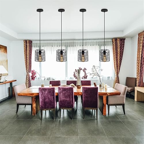 Miniatura 4 de Lámpara de araña E27 de altura ajustable, lámpara colgante industrial de hierro vintage para sala de estar, isla de cocina y balcón (A1)