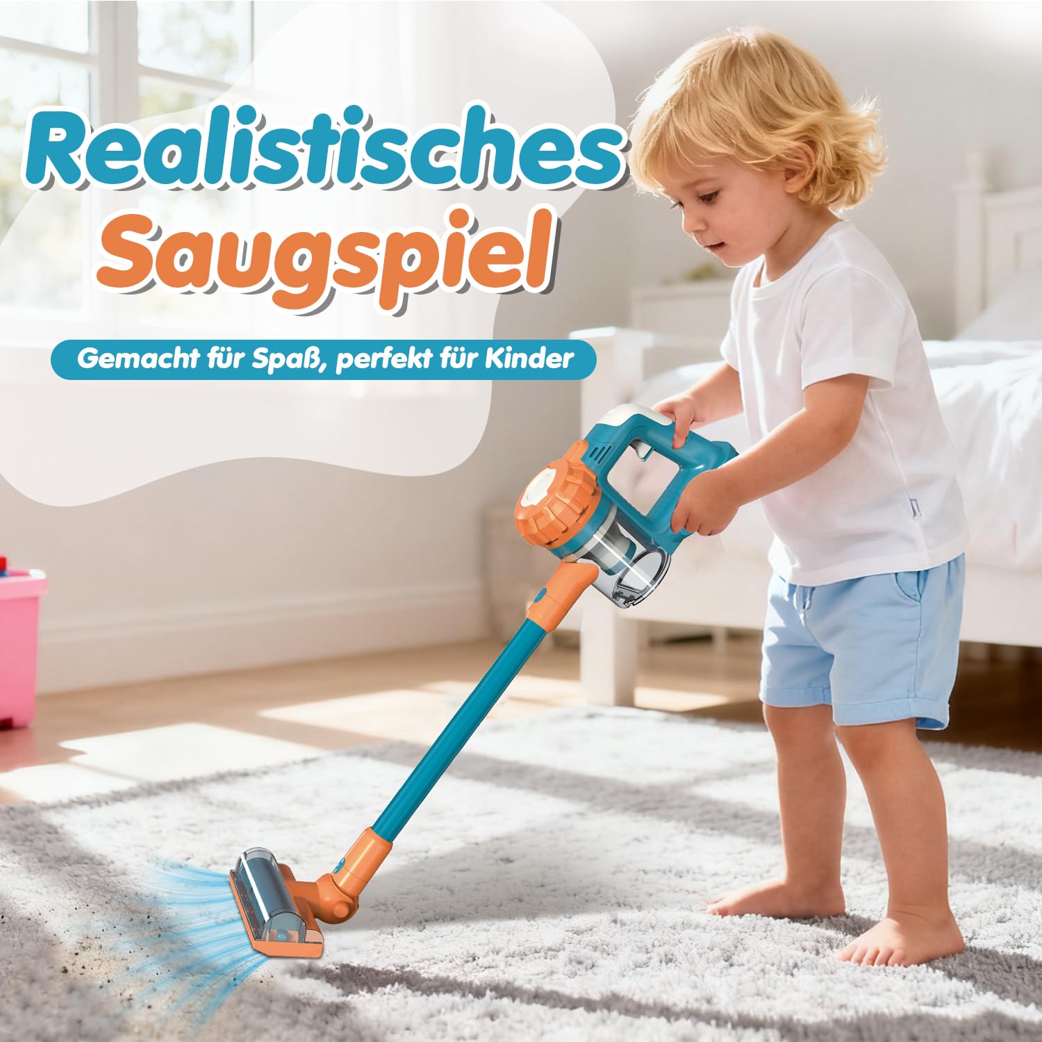 VARANO Spielzeug-Staubsauger für Kinder, Kinderstaubsauger mit echter Funktion, Staubsauger-Spielzeug ab 3 Jahren, Realistischer Staubsauger für Kinder, Haushaltsspielzeug für Jungen und Mädchen