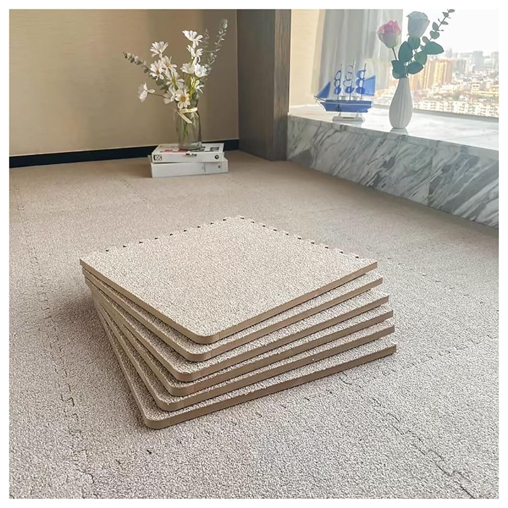 Short-pile Interlocking Carpet Tiles Thin Foam Interlocking Floor Mats Soft Comfort Solid Colored Puzzle Mat Floor Mats Four Seasons Interlocking Mat(Light Brown,20pcs)