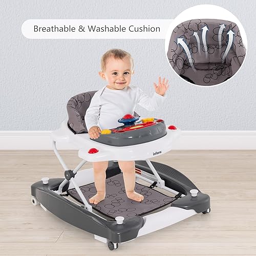 Miniatura 7 de INFANS Andador de bebé, 5 en 1 Behind Walker, mecedora sentada con bandeja de música extraíble, altura ajustable, cojín de asiento lavable, centro