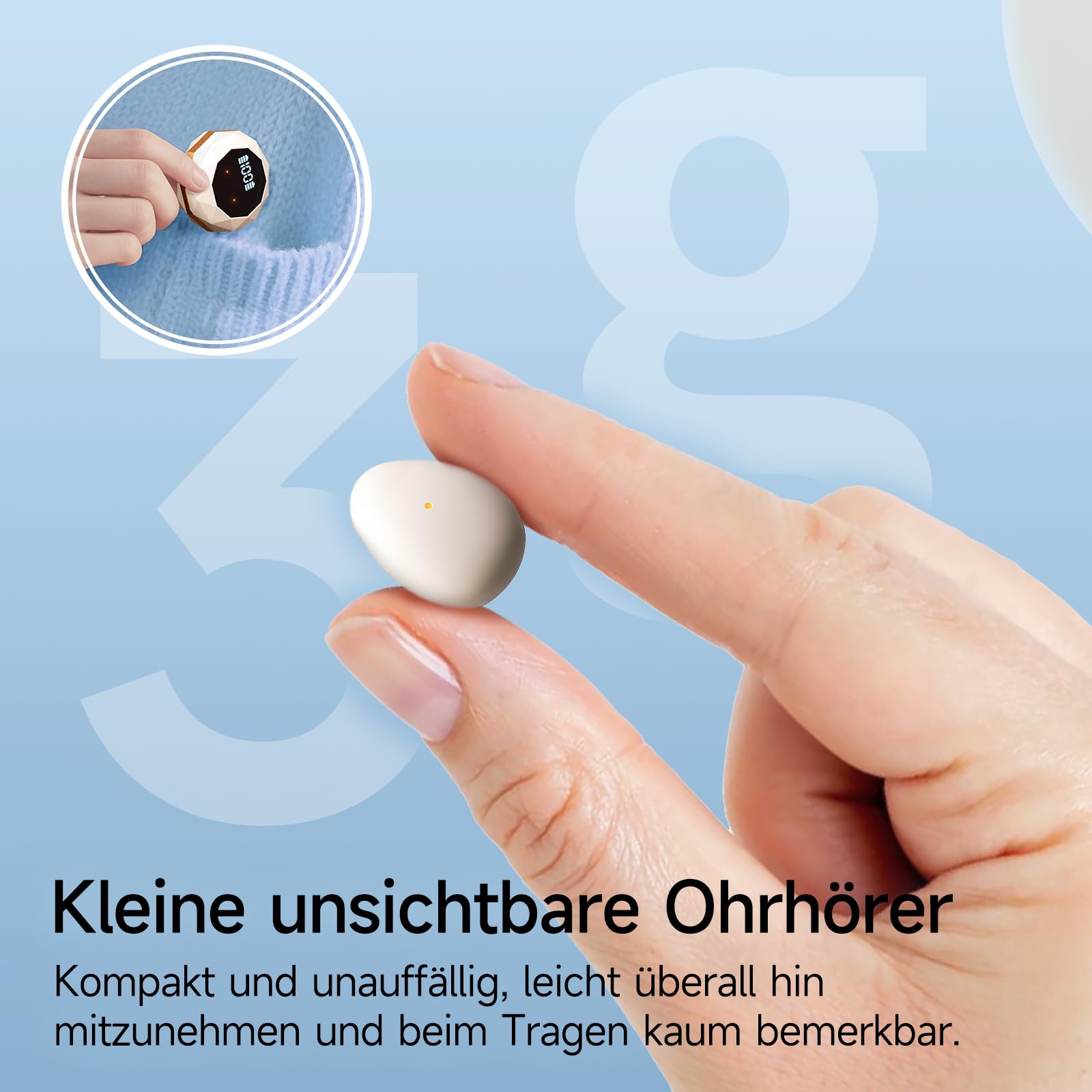 Schlafkopfhörer Bluetooth 6.0 – Mini Kabellose Kopfhörer zum Schlafen, Komfortabel & Leicht, Lang anhaltender Akku, Für Training, Arbeit & Reisen, Mit Leistungsanzeige（Weiß）