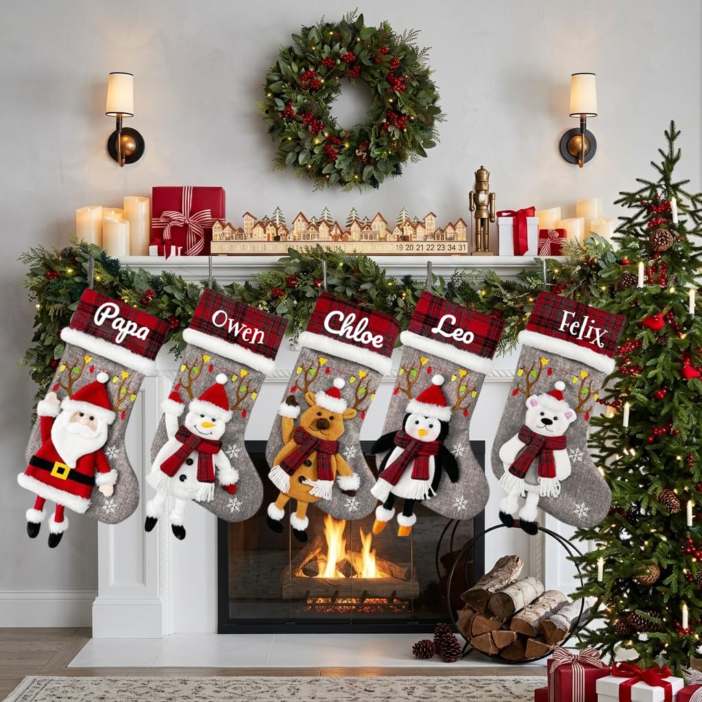 Weihnachtsstrumpf Personalisiert Nikolausstrumpf Nikolausstiefel | Nikolausstiefel zum Befüllen 4PCS Weihnachtssocken Kamin Christmas Stocking Nikolaus Socken für Kinder Familien