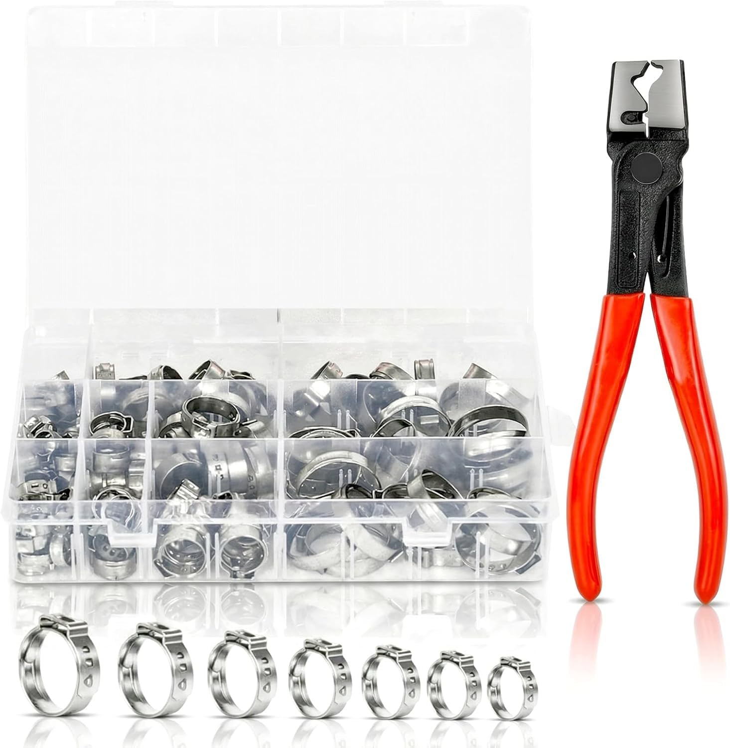 Lot de 130 Collier De Serrage Inox 5,8 à 21 mm Colliers de Serrage à Oreille Unique avec Pinc pour Canalisations, Conduites de Carburant et Automobile (Argent)