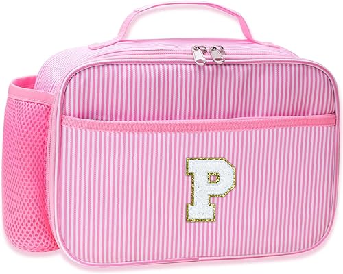 Miniatura 29 de RHCPFOVR Lonchera con inicial para niños, lonchera aislada para niños y niñas, lonchera lavable y lonchera reutilizable a prueba de fugas para la