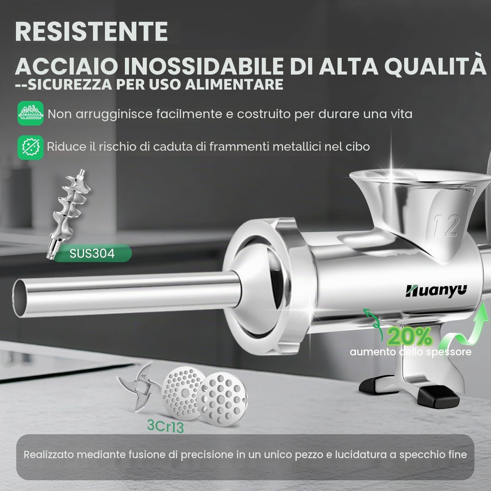 Huanyu Tritacarne Manuale in Acciaio Inox e Salsicciaio - Lavabile in Lavastoviglie - Taglia 12