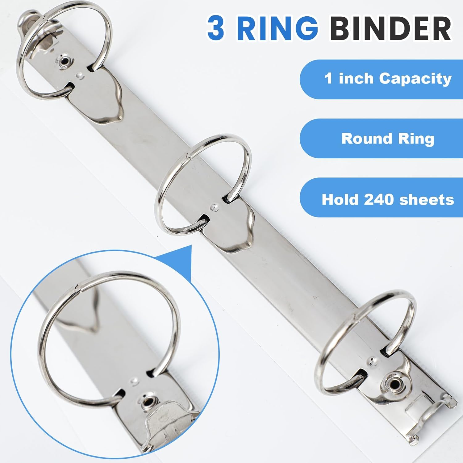 Henoyso 12 Pcs 1 Inch 3 Ring Flexible Poly Binders Bulk, White Plastic Telescoping 3 Ring Binder with Clear Front Cover and 2 Inner Pockets, Holds 240 Sheets 8.5"x11" Paper for School Office Home