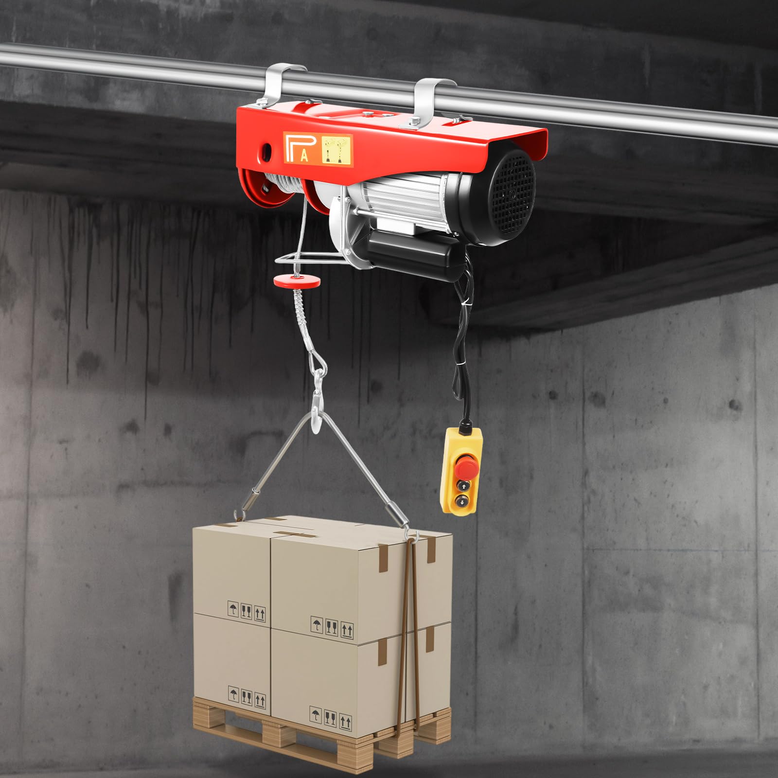 Elektro Seilzug 500kg 12m mit Fernbedienung für Werkstatt Rot Silber