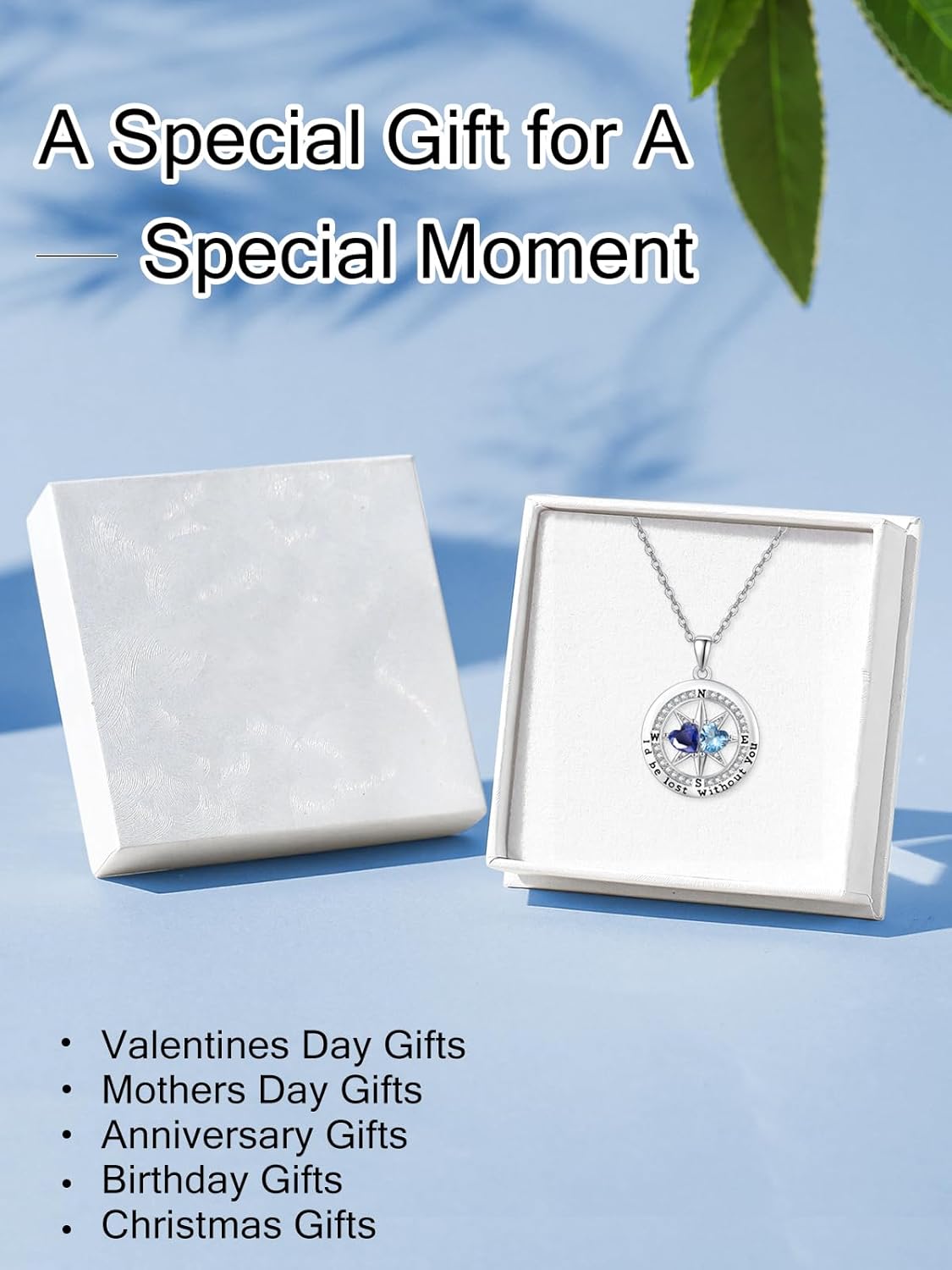 Compass Birthstones Necklace for Women, Exquisite S925 Necklace Anniversary Birthday Gifts for Wife Her Double Birthstone Pendant jewelry ‘I'd be Lost Without You’