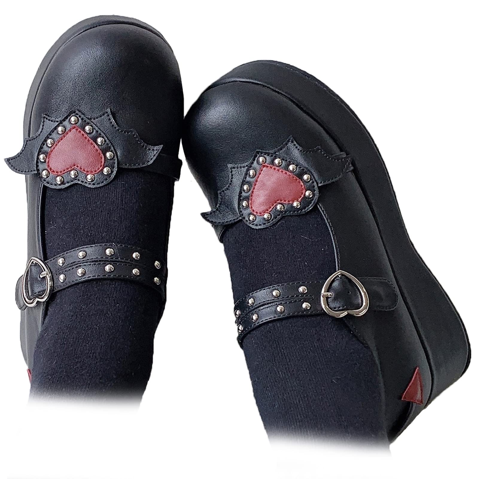 BYOMIGY Mary Jane Shoes Women Goth Platform Heels Chunky Heel Pumps with Ankle Strap Wedge Heels for Women