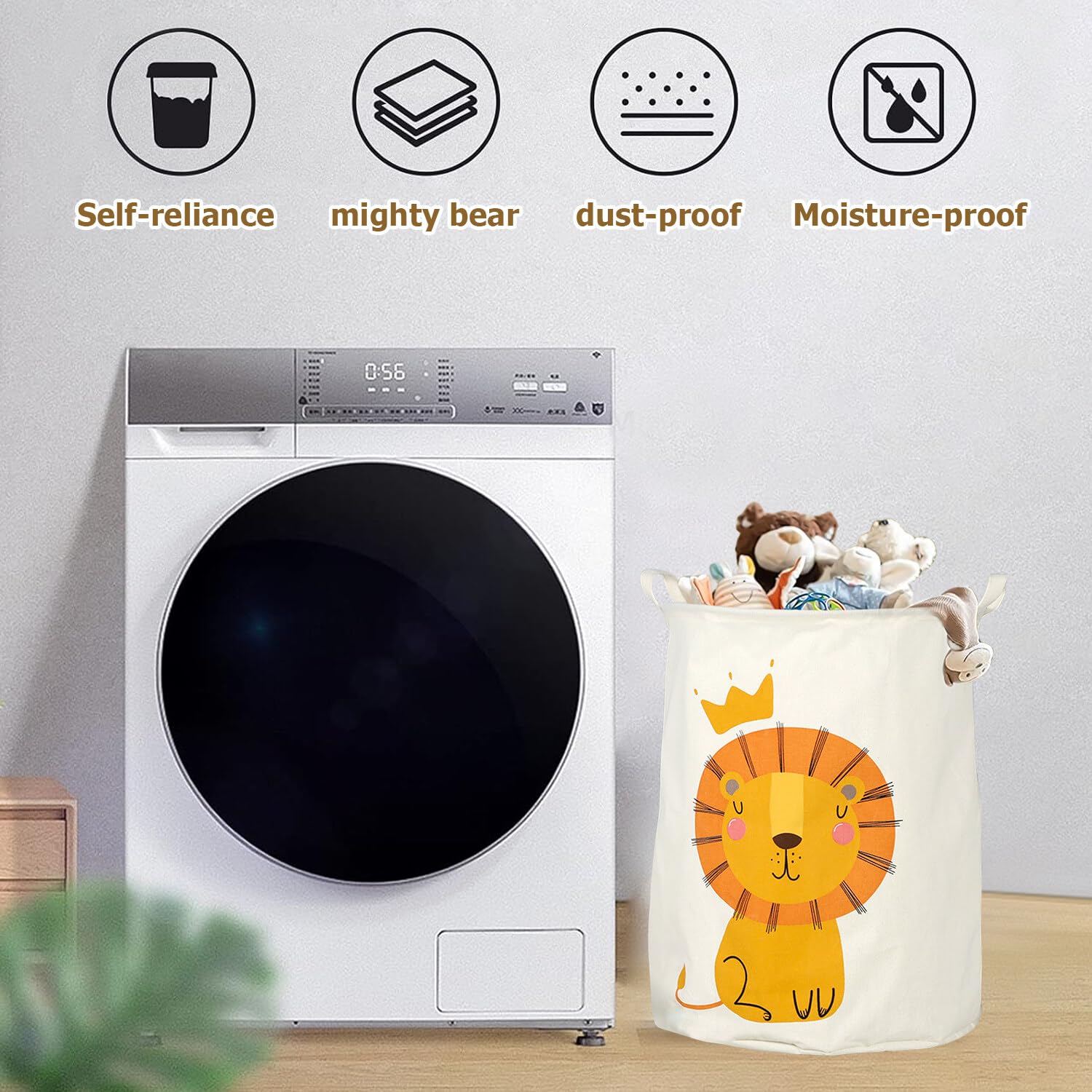 Cesto portabiancheria pieghevole da 60 l, cesto portabiancheria per bambini, con motivo leone, cesto portabiancheria, impermeabile, per vestiti per bambini, 40 cm di larghezza x 50 cm di altezza