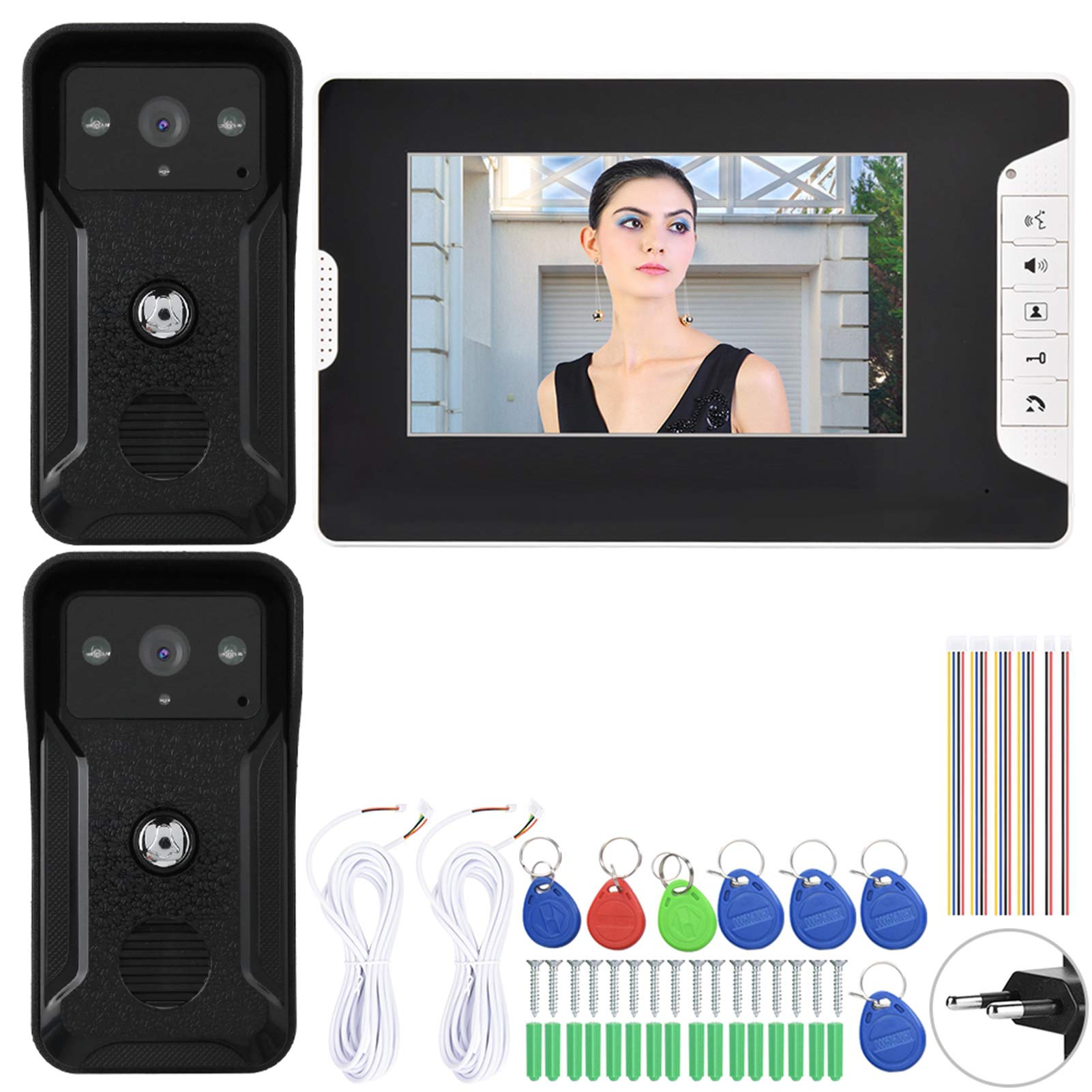 Interphone Vidéo, Interphone Vidéo Filaire avec Écran LCD de 7 Pouces avec Caméra Extérieure 1000TVL Support de Vision Nocturne IR Surveillance Déverrouillage Interphone Bidirectionnel (EU)