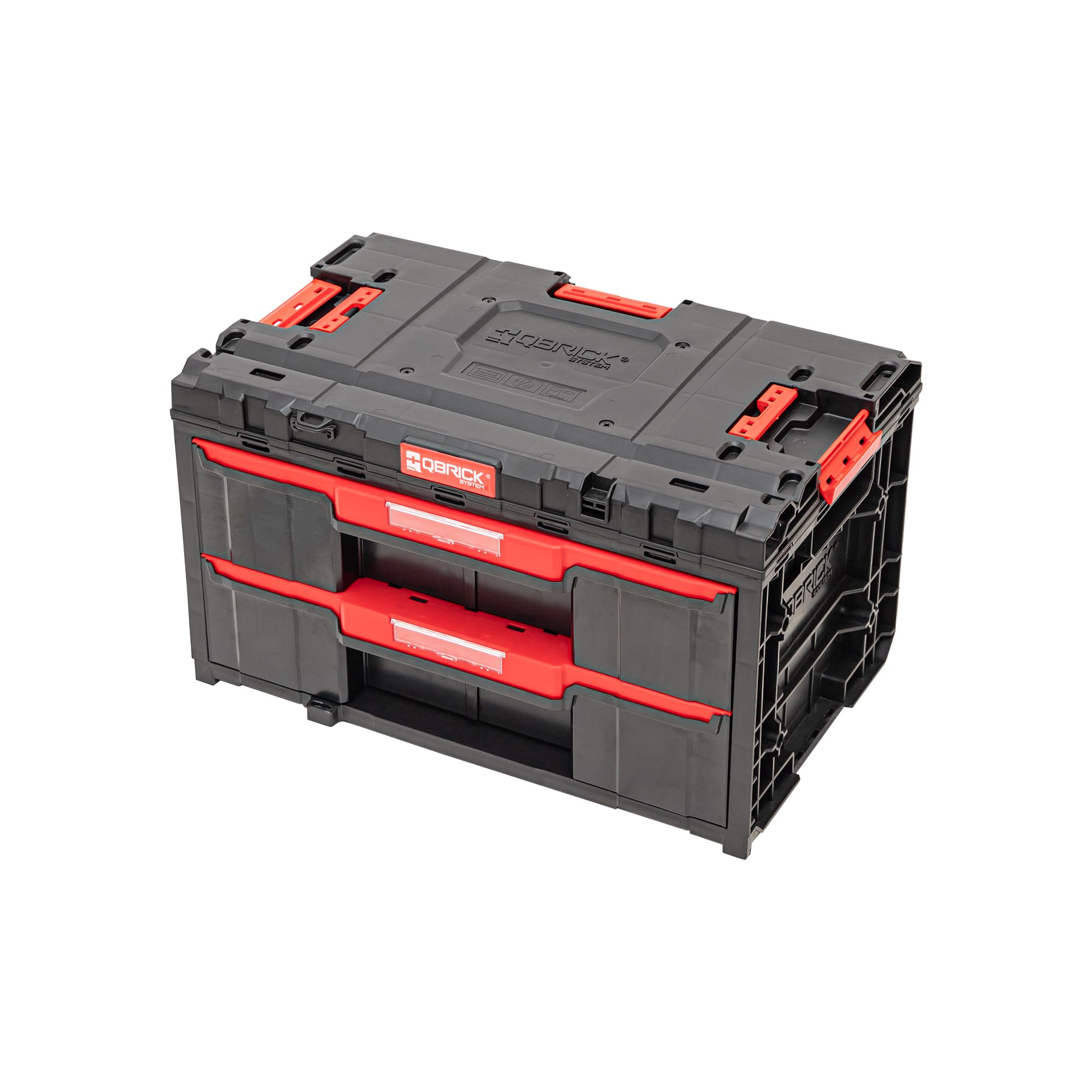 Qbrick - System ONE Drawer 2 Toolbox Toolbox 2.0 BLACK - Organiser Storage for Tools Set and Accessories with High Storage Capacity - 2x 14.5L Drawers - Made of Durable Plastic - Empty Tool Box