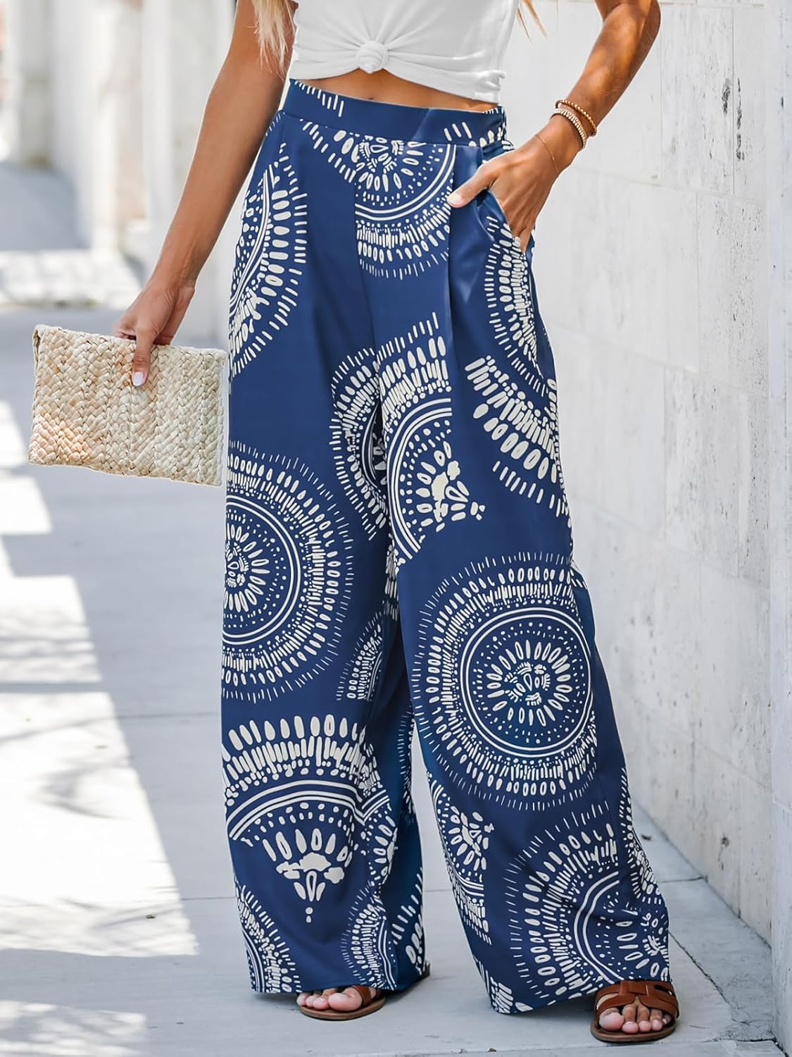 CUPSHE Women Wide Leg Beach Pants Tropical Floral Plus Size Pants with Pockets Vacation Casual Dressy - Image 2