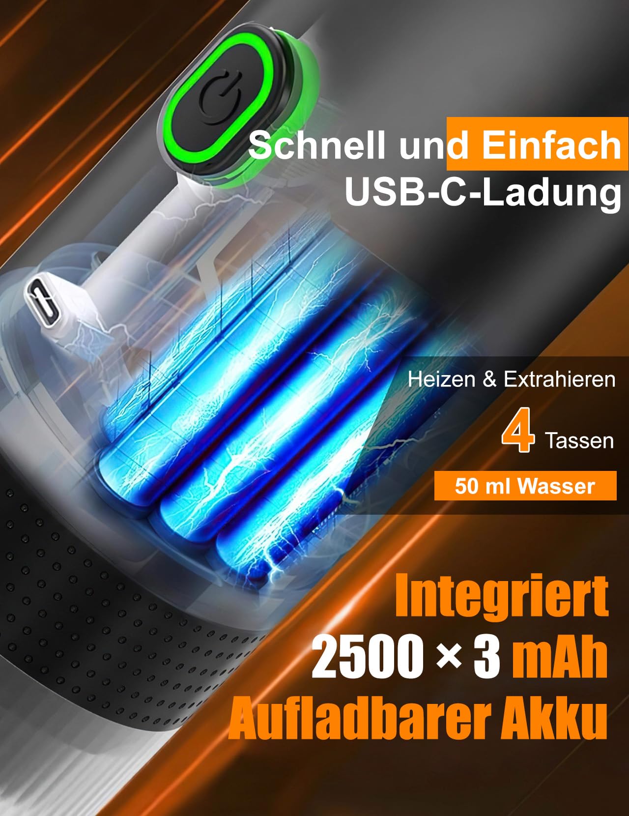 Tragbare Kaffeemaschine, Elektrische Espressomaschine mit Selbsterhitzung
