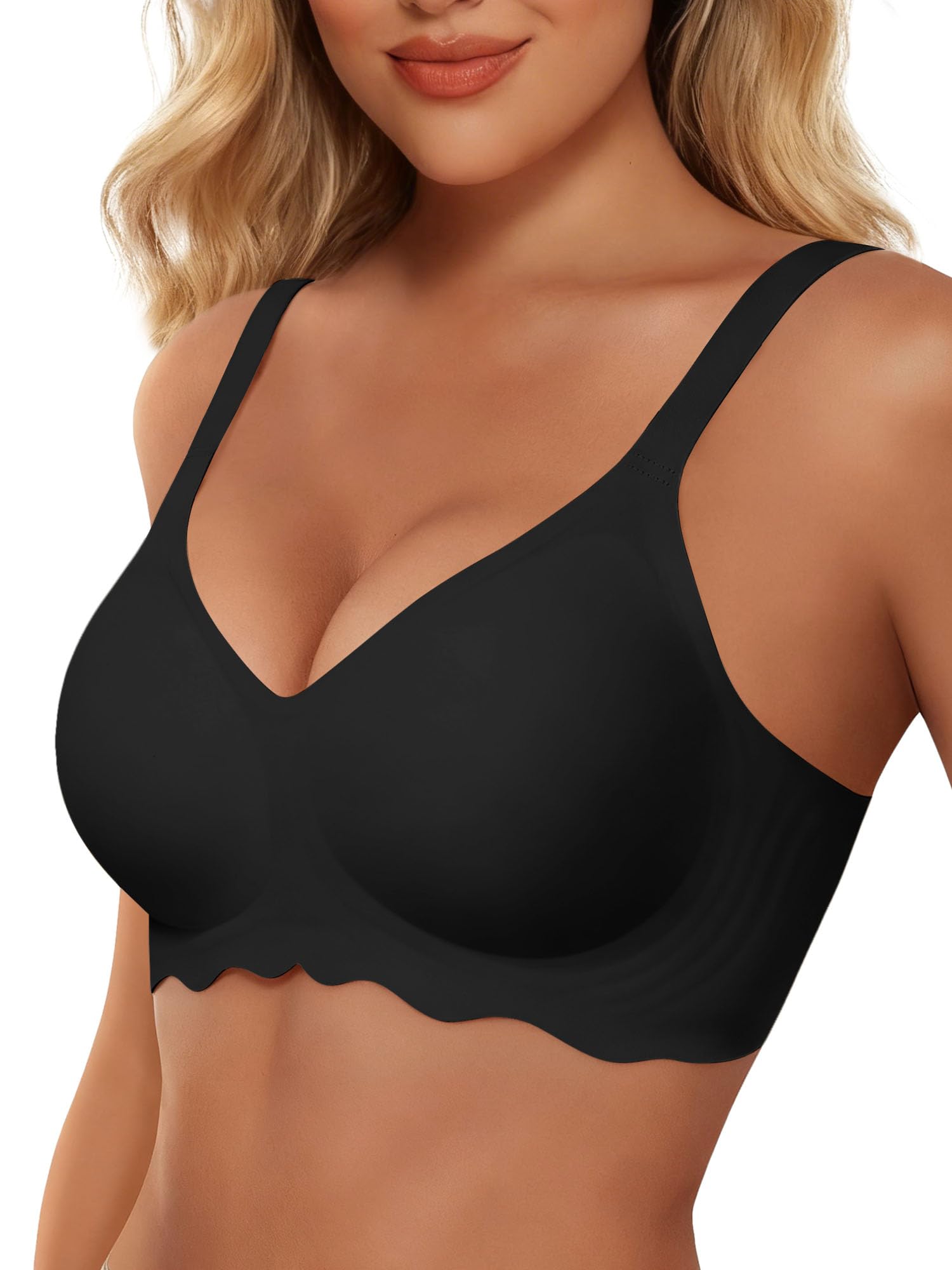 HORISUN Wireless T Shirt Bra Seamless Push Up Bralette Full Coverage V Neck Comfortable Bras for Women
