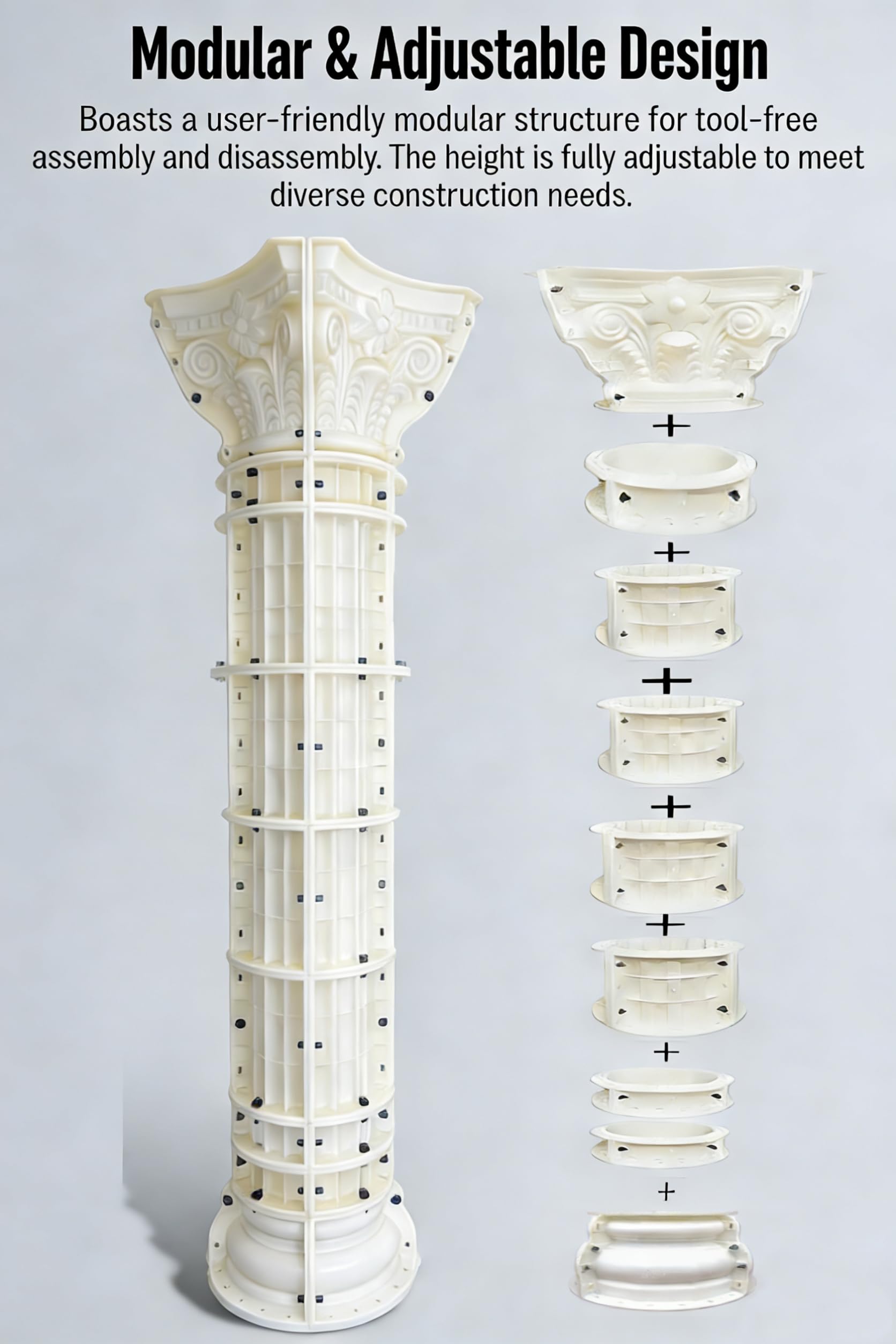 Betonform für römische Säulen, 25 cm Durchmesser × 205 cm Höhe, wiederverwendbare Betonsäulenformen, DIY, dekorative Säulenform für Haus, Veranda, Villenbau (Streifen)