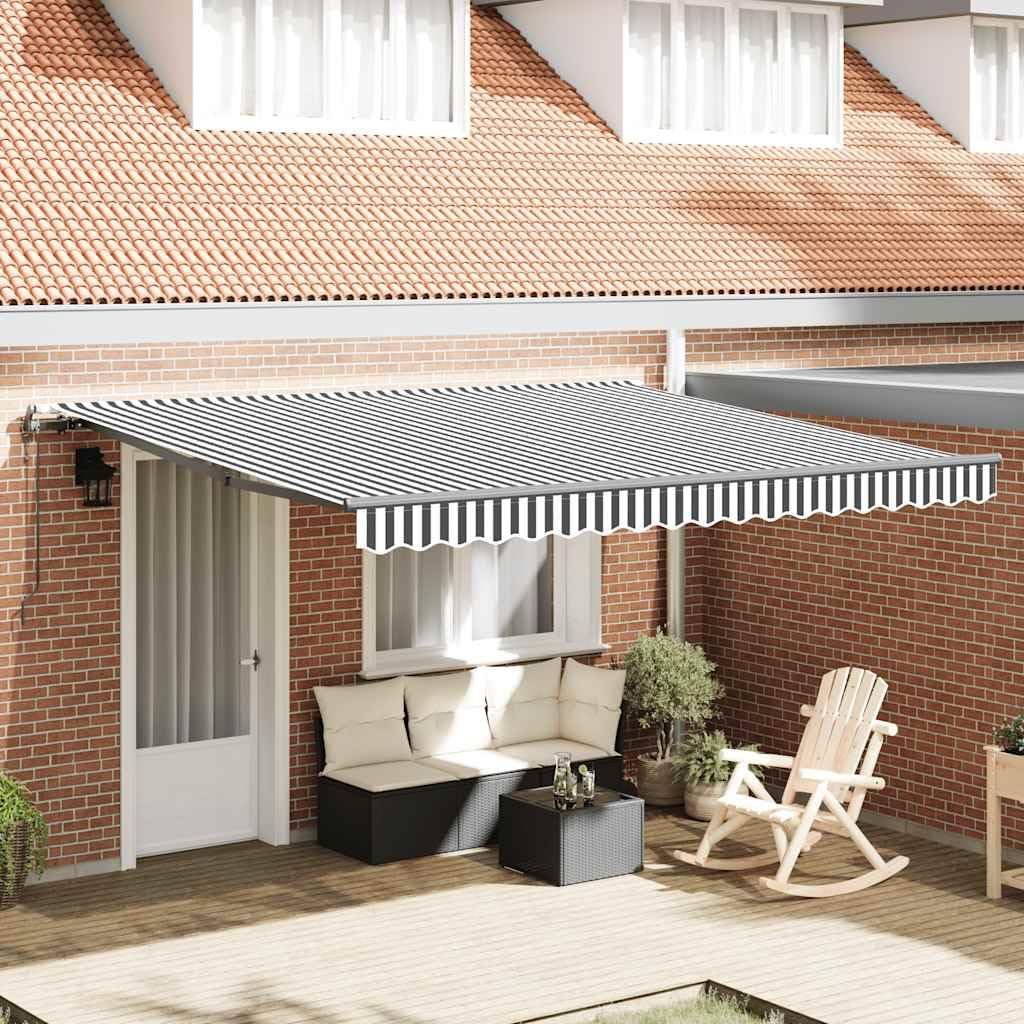 Toldo automático de 400 x 300 cm, con brazo articulado, antracita y blanco, protección solar para terraza y balcón, marco de aluminio estable con manivela y mando a distancia para jardín