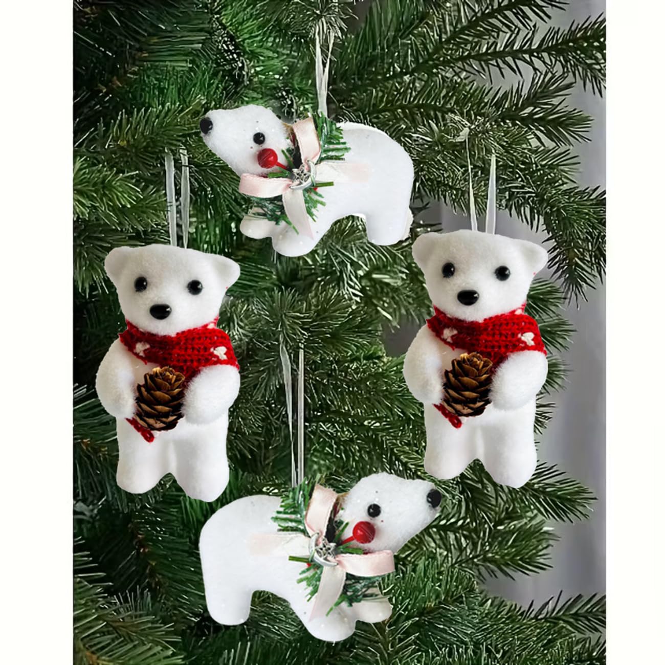PartySanthe White Polar Bear Christmas Decorations Xmas Winter Wonderland Decoration Christmas Ornaments Xmas Tree Hanging Decorations - Set of 4pcs 2