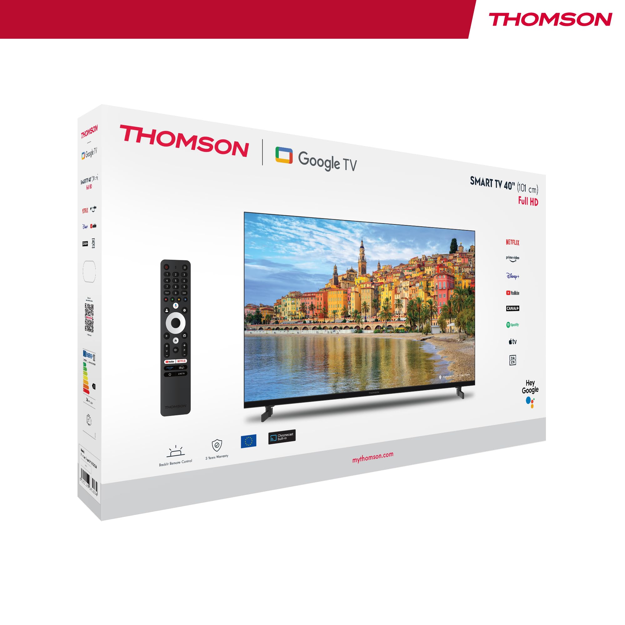 THOMSON 40 Pulgadas (101 cm) LED Full HD Google Smart TV, Wi-Fi,Dolby Audio, HDR10, Bluetooth 5.1, Triple-Tuner (Cable/Satélite/Antena), HDMI, Ci+, A+ Panel - 40FG2S14