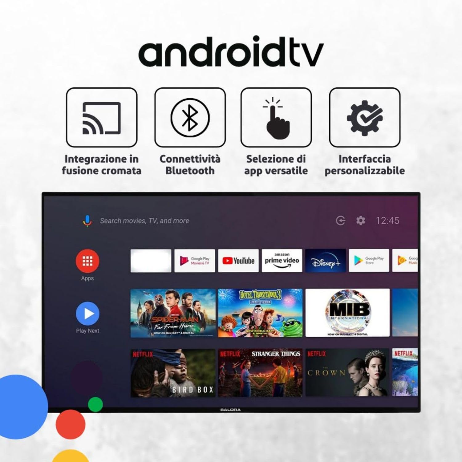TV 32 Pollici Smart Android DVB-T2 HEVC 10 Tuner - Dettaglio