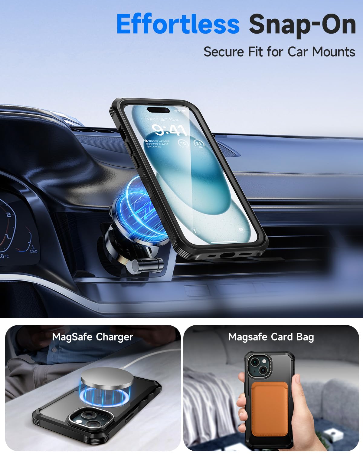 seacosmo Magnetic for iPhone 15 Case, Full Body Protection with Built-in Screen Protector + Front Frame + Camera Cover - Image 4