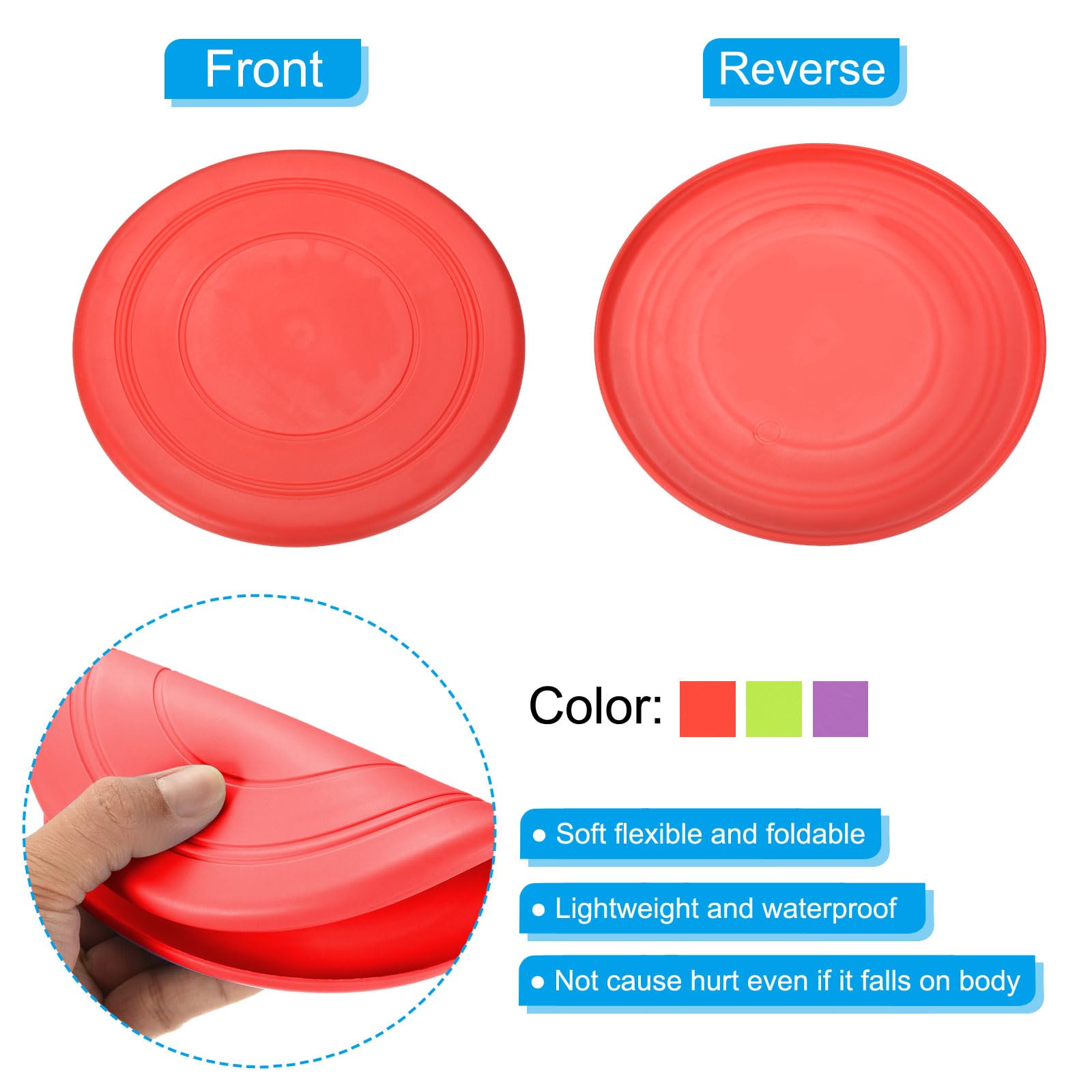 PATIKIL 7 Inch Flying Disc, 3Pcs TPR Flying Discs Soft Waterproof for Adults Dog Outdoor Playing Sport Game 3 Color - Image 3