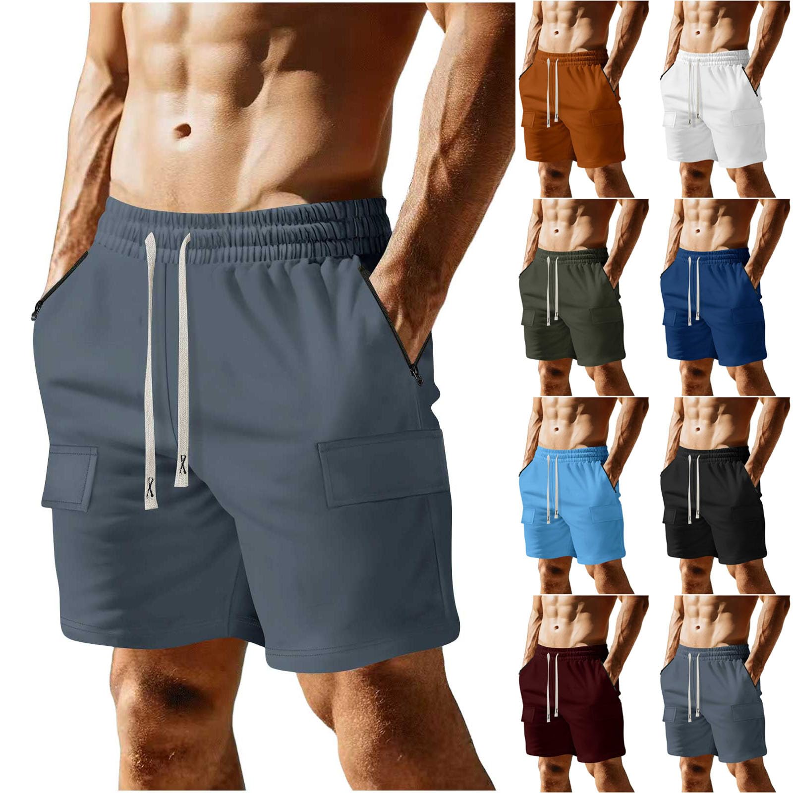 Mens Casual Cargo Shorts Outdoor Elastic Waist Drawstring Sweat Shorts Breathable Gym Workout Jogger Shorts Summer