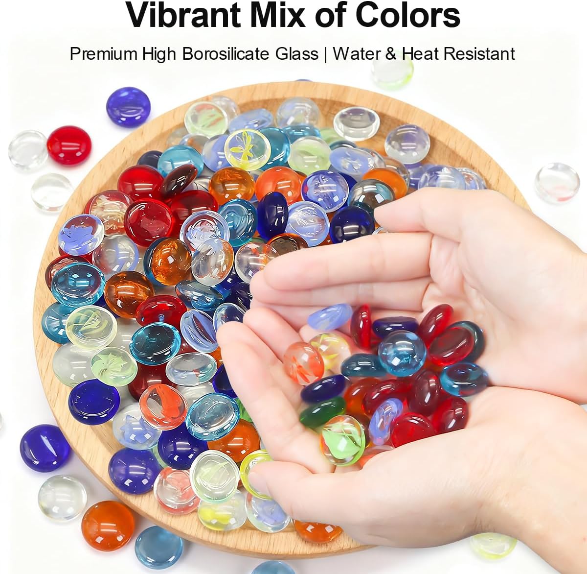 Flat Glass Marbles,Mixed Colour Glass Stones Flat Bottom Marble Beads for Aquarium Fish Tank Planter Crafts Home Decorative Art Craft Vase Filler (Colorful, 2 Pounds)