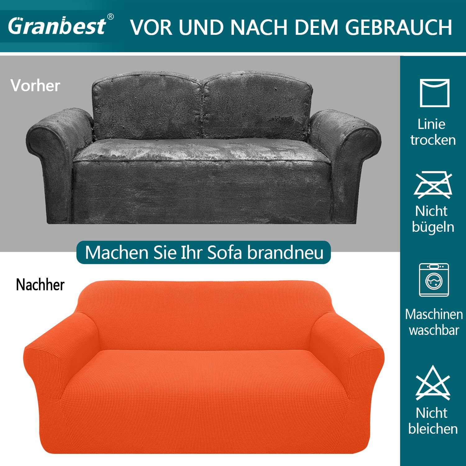 Granbest - Copridivano altamente elasticizzato, moderno, jacquard, per soggiorno, protezione per cani e animali domestici, 4 posti, arancione