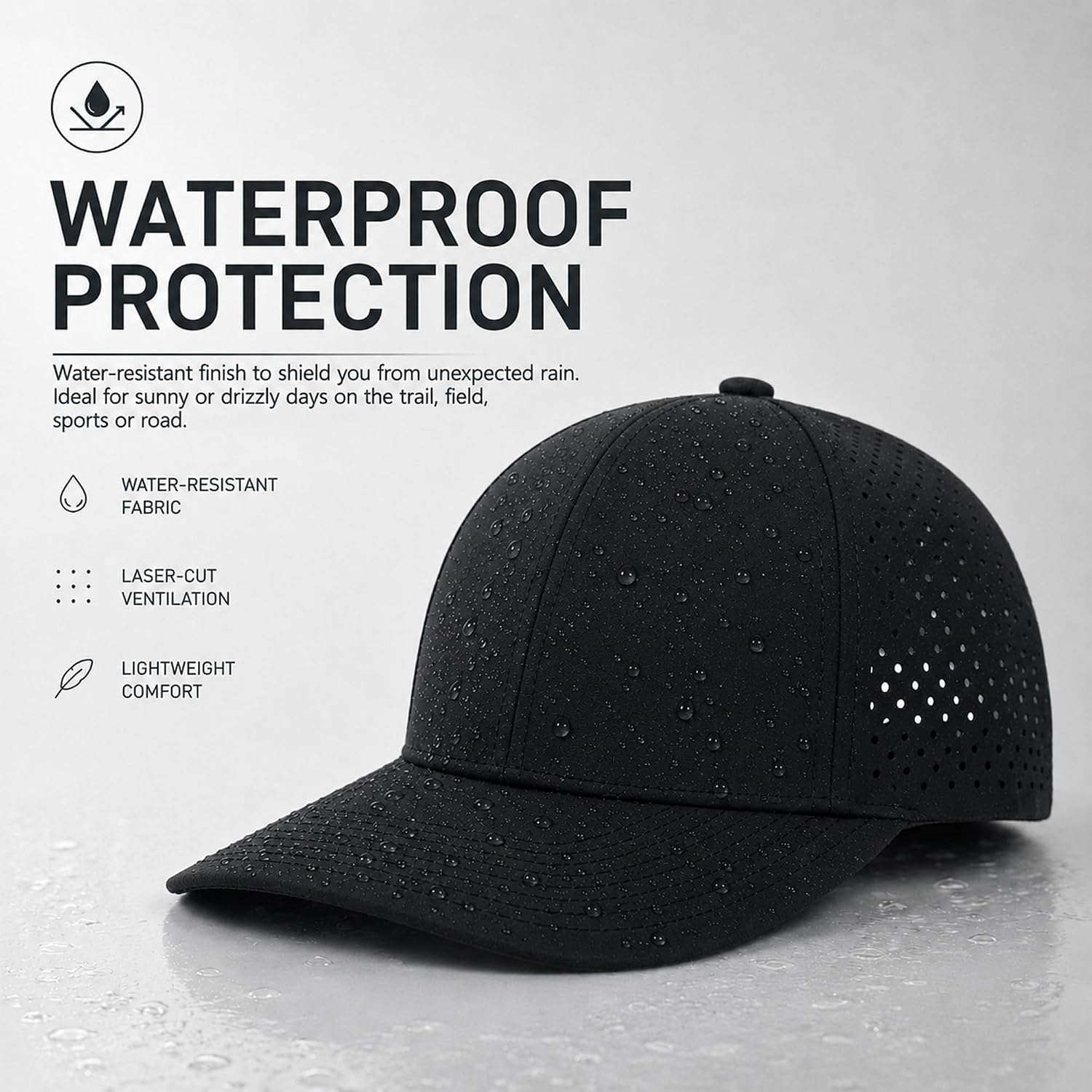 Quick Dry Baseball Cap Mesh Water-Resistant Snapback Golf Hat for Men Women