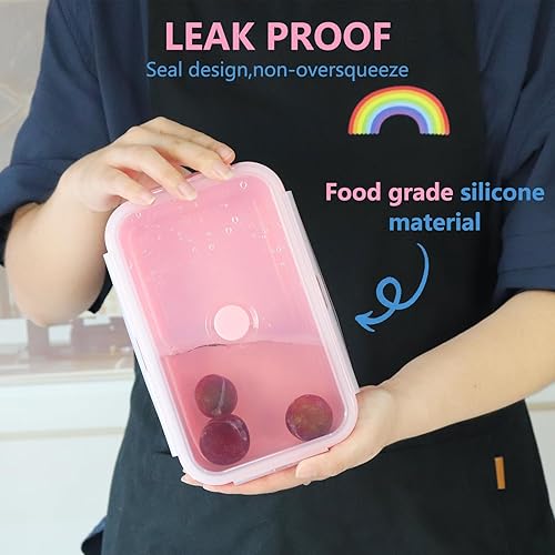 Miniatura 5 de Juego de 4 recipientes plegables de silicona para almacenamiento de alimentos con tapas de plástico herméticas, apilables, sin BPA, reutilizable,