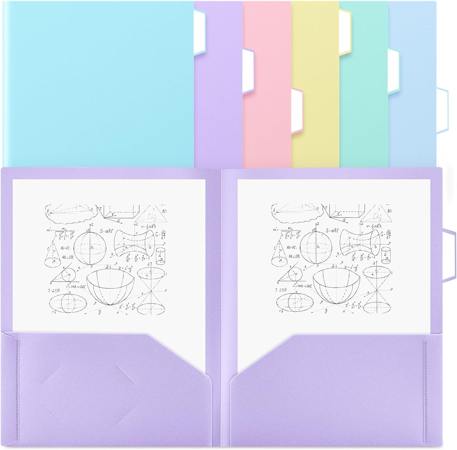 6 Pack Pastel Plastic Pocket Folders with 2 Pockets & Tabs, Cute Folder, Heavy Duty File Folders for Letter Size Paper, Office, Nurse Folder, Back to School, College Office Supplies