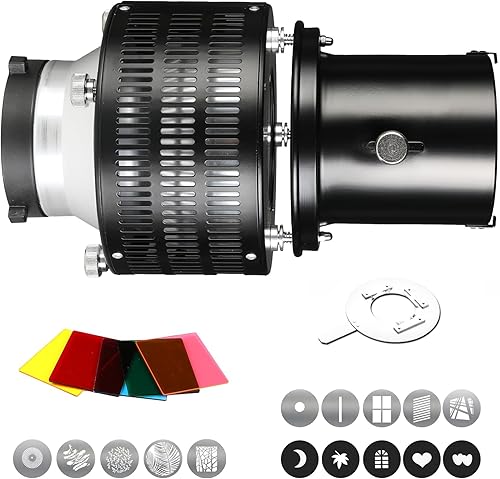 Miniatura 9 de Soonpho Bowens Mount Kit de Snoot cónico para flash Speedliteluz estroboscópicaluz LED de fotografía, 5 filtros de color y 15 tarjetas gráficas