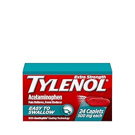 Tylenol Extra Strength Easy to Swallow Acetaminophen, Pain Reliever & Fever Reducer Coated Caplets for Adults with Gentleglide Technology, 500 mg Extra Strength Acetaminophen, 24 ct