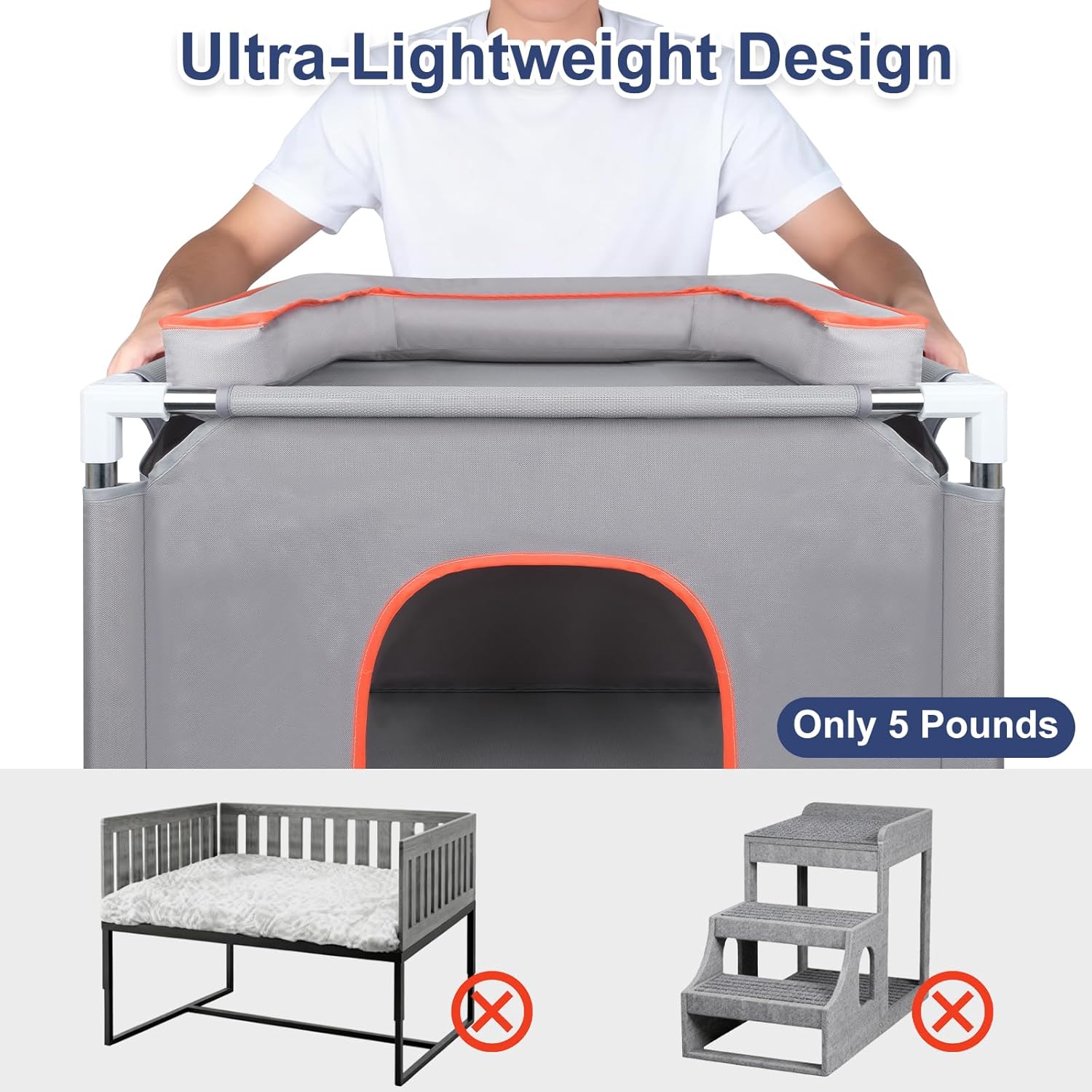 25.5"*17"*17.7" Bedside Dog Bed for Small-Medium Pet,Stainless Steel Frame & Oxford Fabric Dog Bunk Bed with Neck Pillow, Cat Bed Attachment to Human Bed, Elevated Pet Bed,Cat&Dog Perch, Lightweight