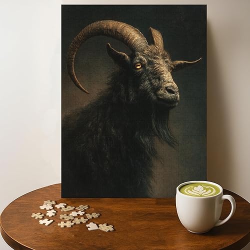 Mystical Black Goat Gothic Jigsaw Puzzle - 500 Pieces Wooden Puzzle for Adults, 