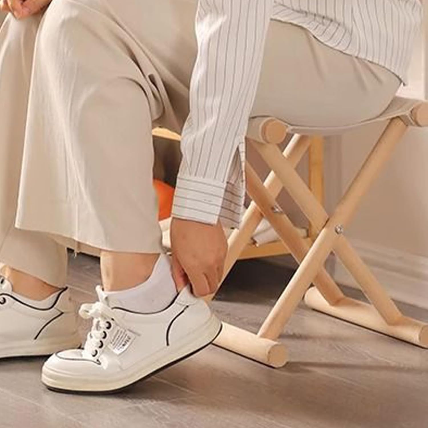 Folding Chair – Solid Wood Cloth Material, Lightweight Foldable Stool, Portable Seat | Stable Outdoor Furniture for Kitchen Bathroom Garden Dorm Bedroom Fishing Dining Area, Travel Friendly Design