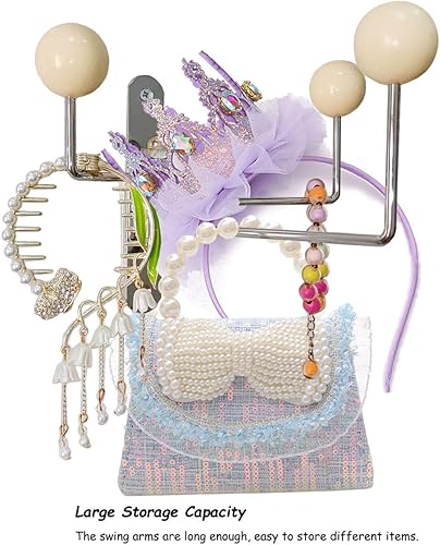 Miniatura 3 de Gancho decorativo de pared giratorio, ganchos de metal con bolas de decoración de madera, lindo gancho plegable para colgar anillos de pelo de