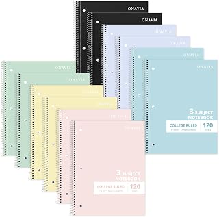 ONAVIA 3 Subject Spiral Notebook College Ruled, 240 Pages