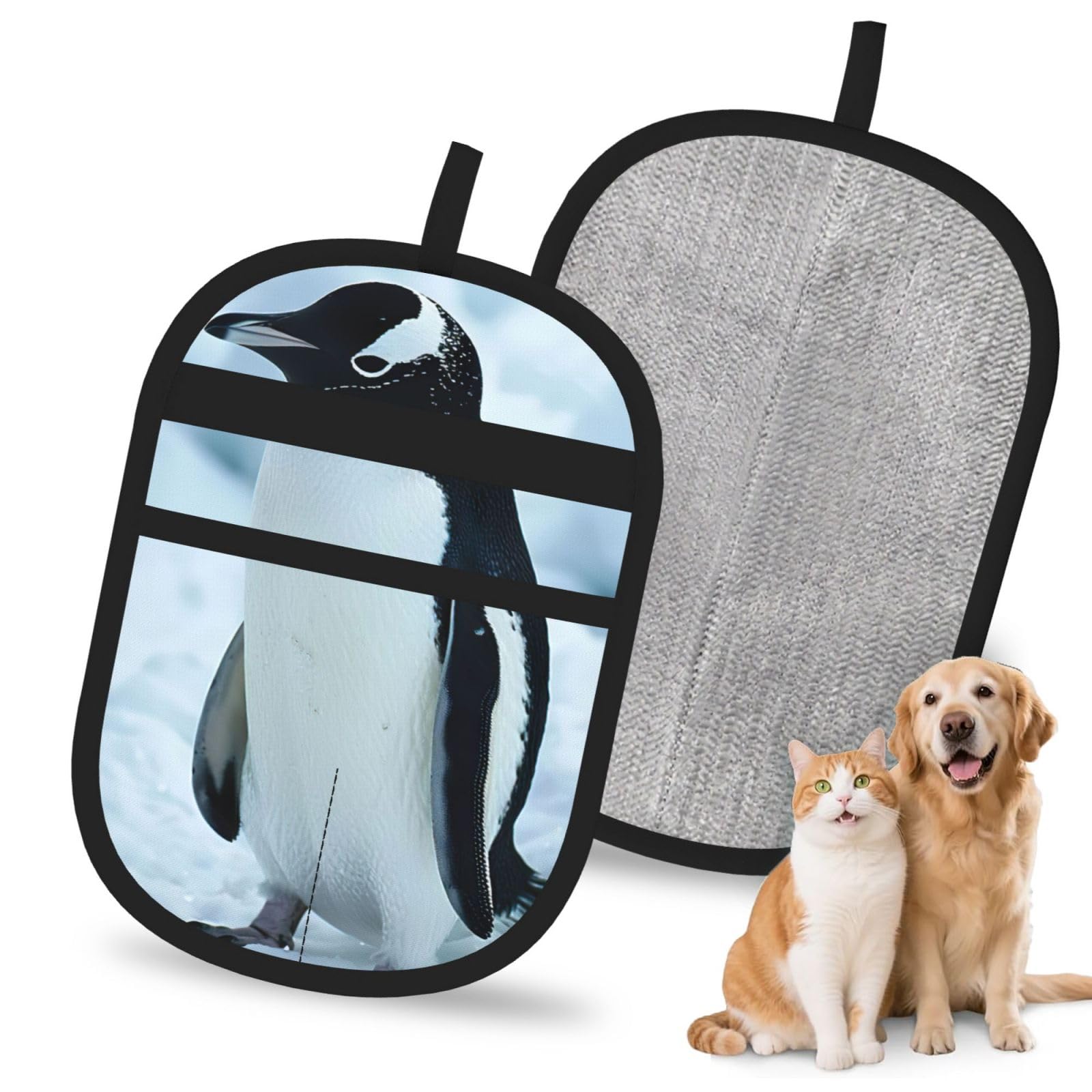 Penguin Print Pet Hair Remover Gloves Grooming Cleaning Accessory Reusable Deshedding Tool