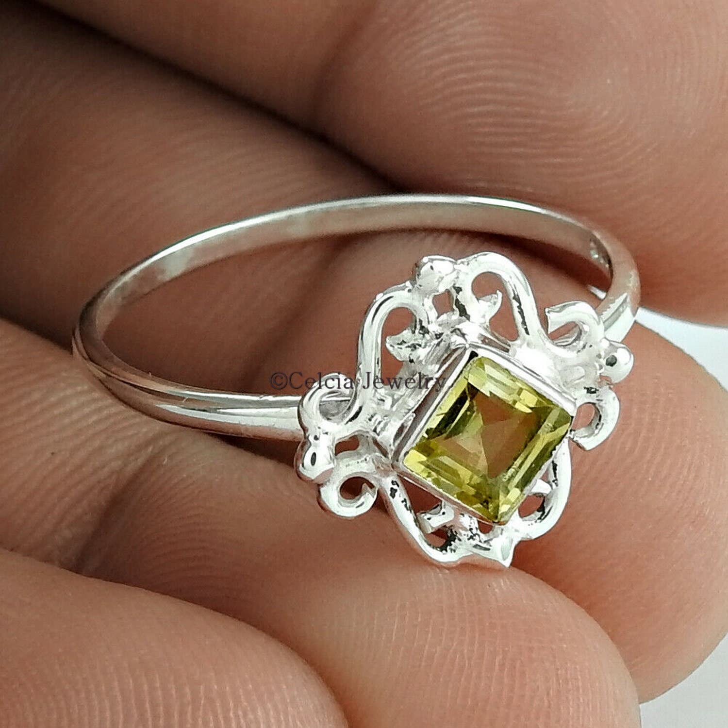 Anillo de cuarzo limón, anillo de plata de ley sólida, anillo de piedra preciosa curativa natural, anillo hermoso, anillo bohemio, anillo de propuesta