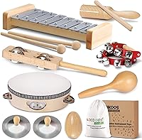 LOOIKOOS Natural Wooden Toddler Musical Instruments Set - Eco-Friendly Montessori Toys for Kids with Storage Bag