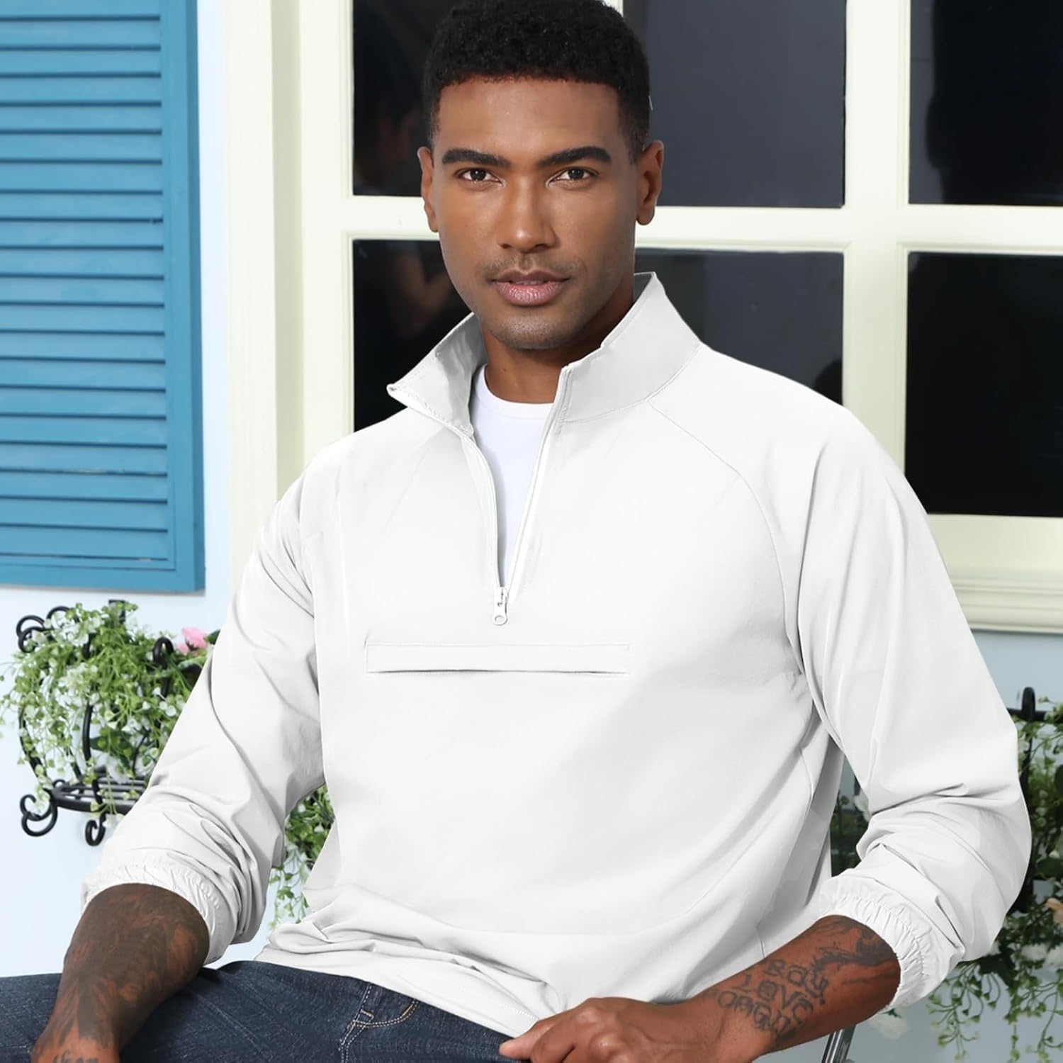 Aulemen Men's Casual Quarter Zip Pullover-Athletic Windbreaker Lightweight Jackets Hiking Golf for Men Mock Neck with Pockets - Image 5