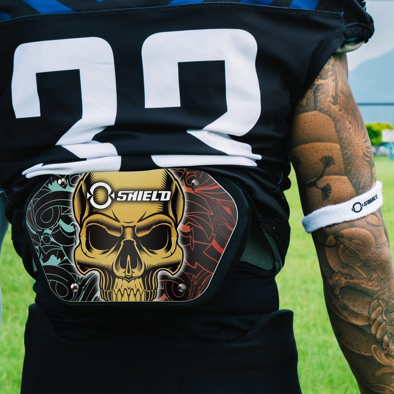 O Shield Power Skull - Placa trasera de fútbol, almohadillas de espalda baja para jugadores de fútbol, protector trasero, ajuste universal