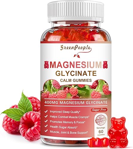Gomitas de glicinato de magnesio 400 mg con L-treonato 200 mg - Suplemento de potasio de magnesio sin azúcar con vitamina D, B6, CoQ10 para función