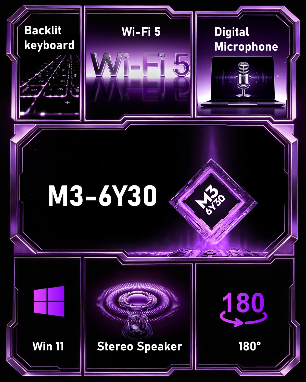 FUNYET Newest Pc Portatile 15.6 Pollici 16GB RAM 2*DDR3 512GB SSD, 2 nuclei Processore M3-6Y30 Laptop, Fino a 2,2 GHz, Win 11 Notebook con FHD 1920x1080, 5000mAh, Wi-Fi 5, BT4.2, USB 3.0, HDMI, Webcam