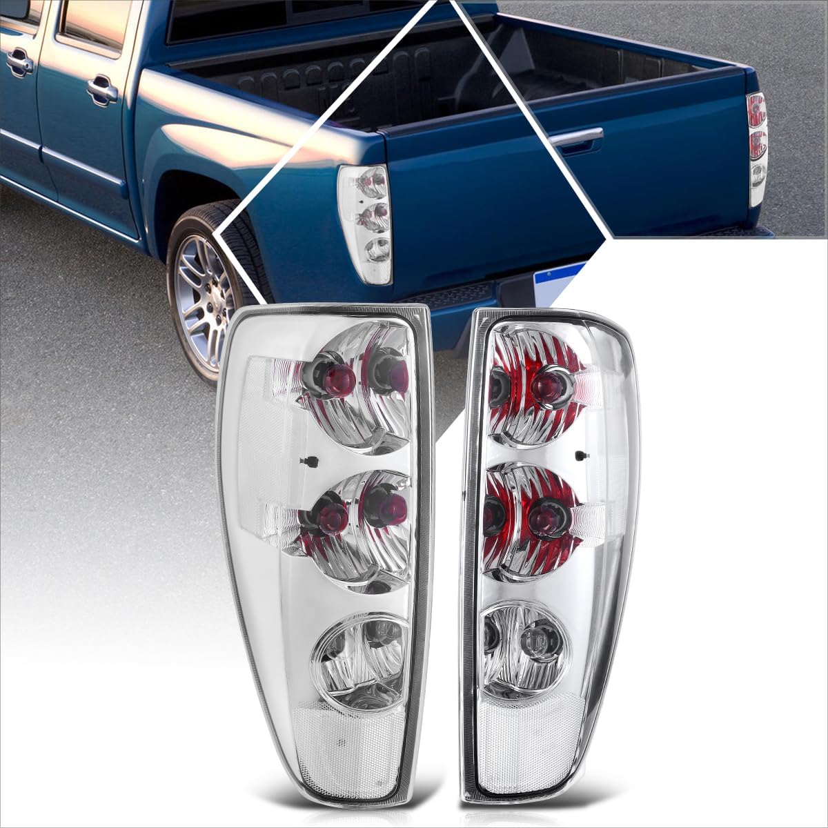 [Pair] Tail Light Rear Brake Lamps Assembly Compatible with 04-12 Chevy Colorado/GMC Canyon,Chrome Housing Clear Corner