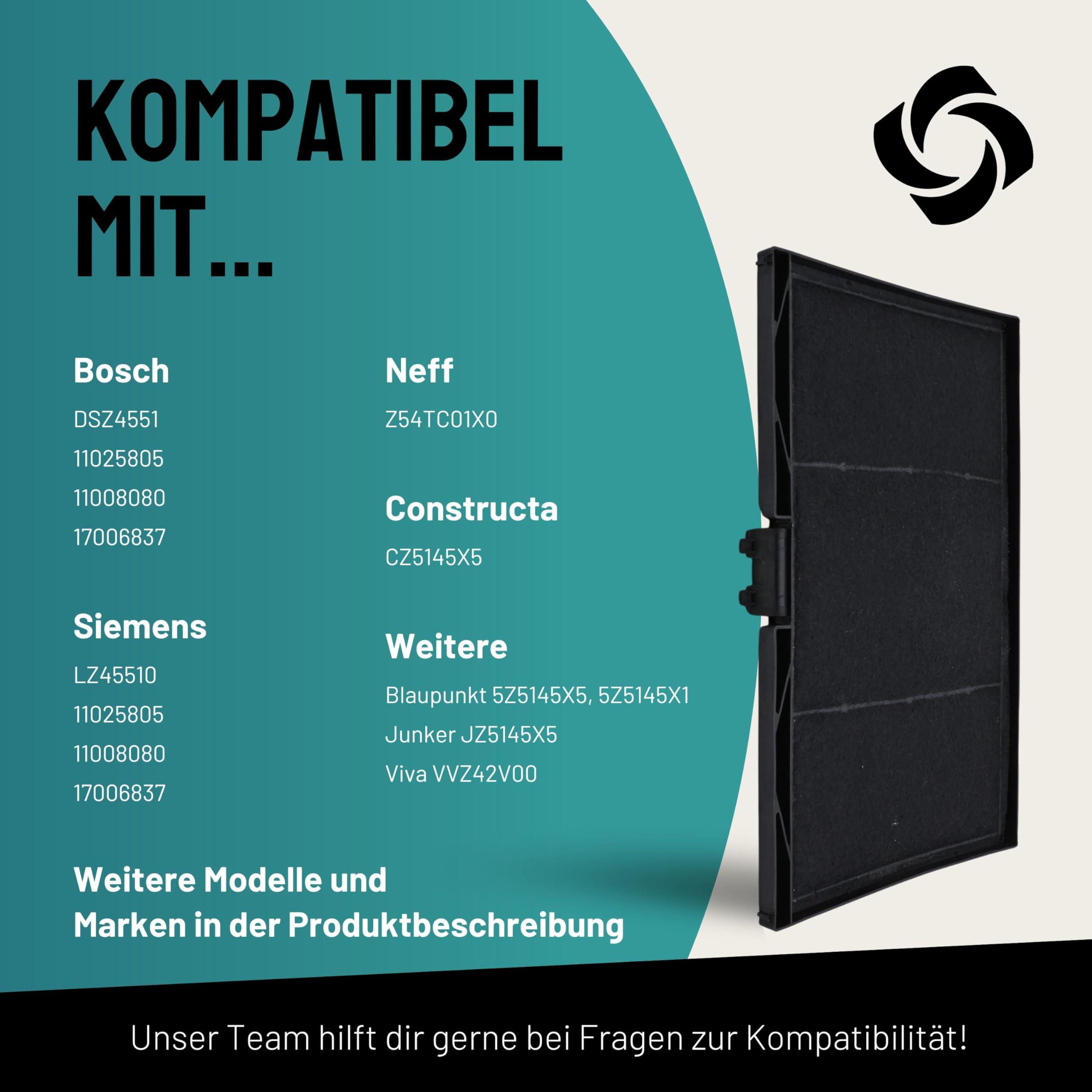 FilterBase® Aktivkohlefilter passend für Bosch DSZ4551, Siemens LZ45510 11025805 11008080 17006837, Neff Z54TC01X0, Constructa CZ5145X5, Junker JZ5145X5 - Filter für Dunstabzugshauben